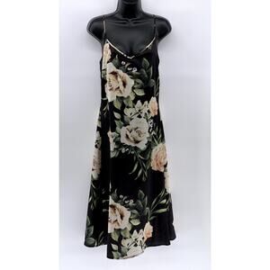 TWO ARROWS Women's Black Floral Print Slip Midi Dress SZ XS
